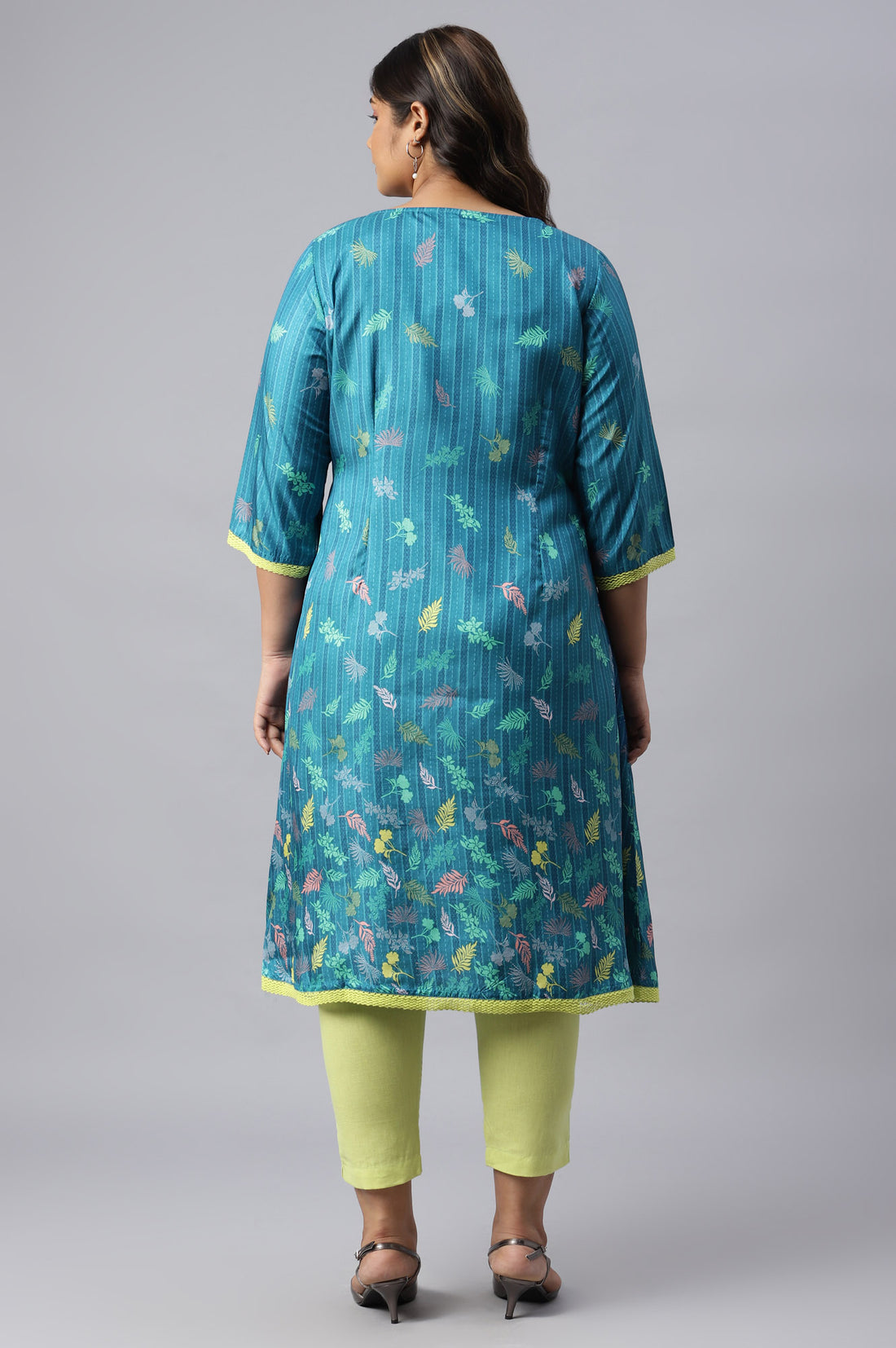 Blue A-line Floral Print Plus Size kurta