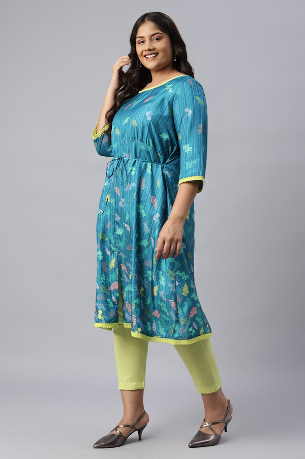 Blue A-line Floral Print Plus Size kurta