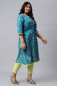 Blue A-line Floral Print Plus Size kurta