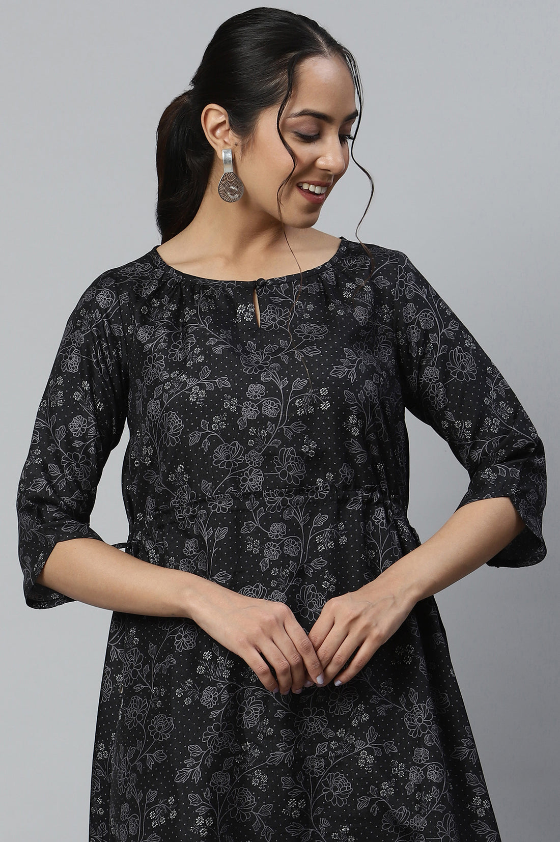 Black Floral Printed Flared Kurta and Palazzo Co-ord Set