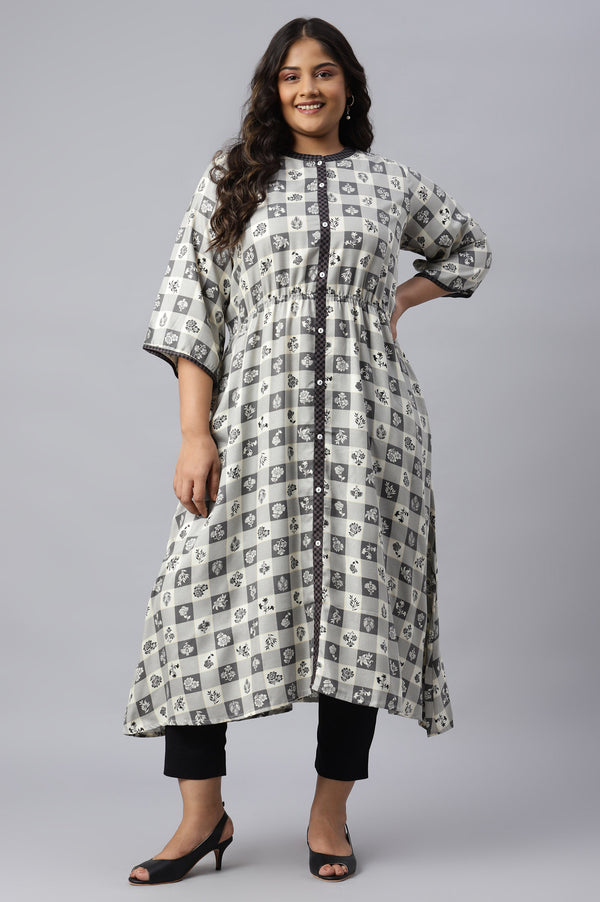 Grey Asymmetrical Printed Plus Size kurta
