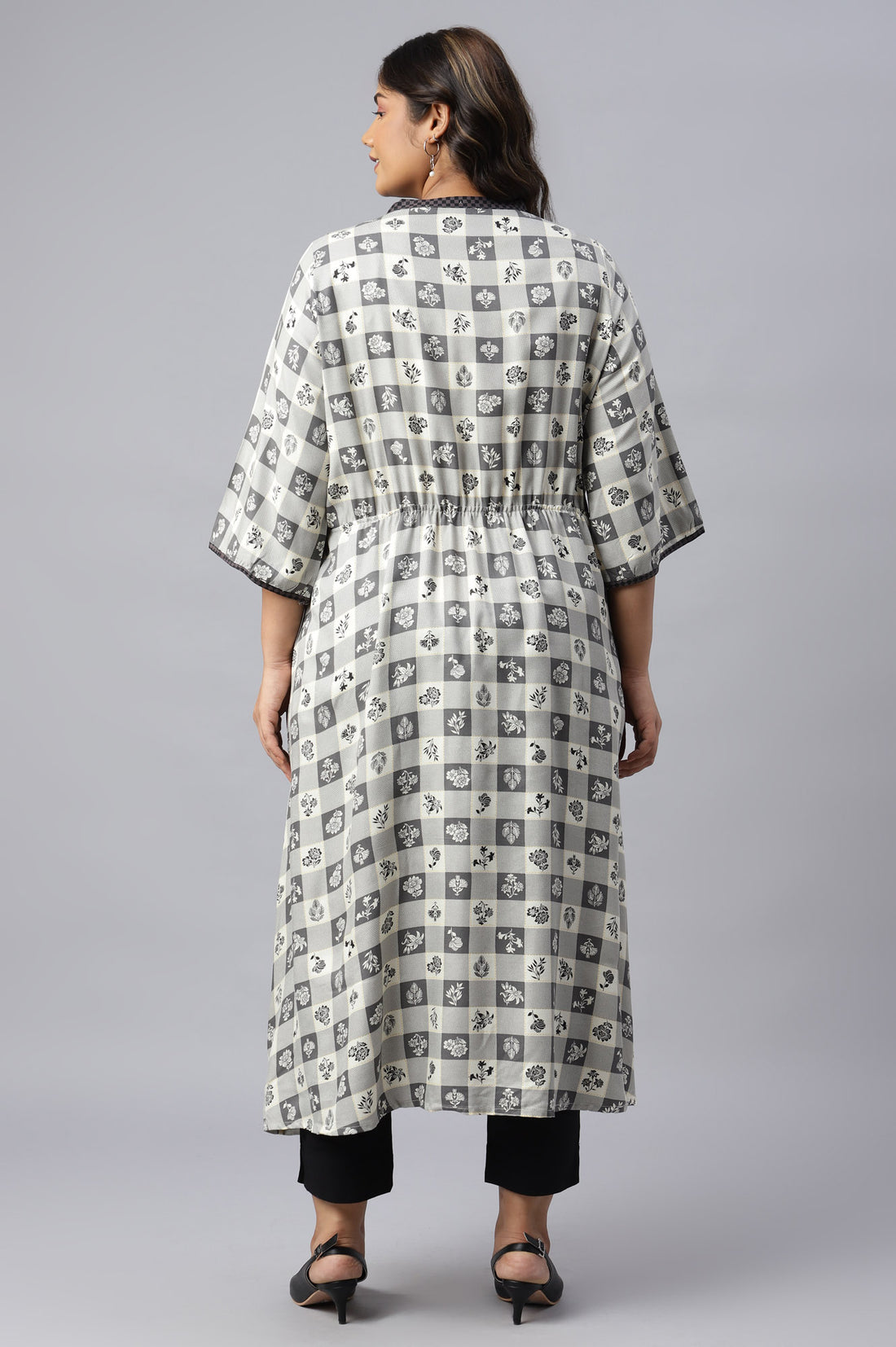 Grey Asymmetrical Printed Plus Size kurta