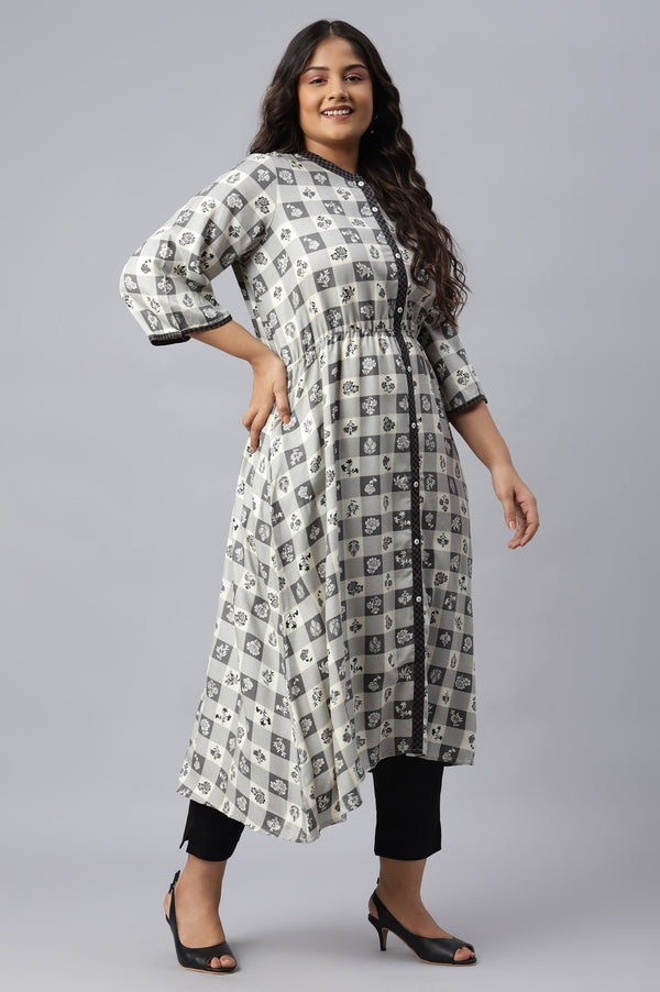 Grey Asymmetrical Printed Plus Size kurta