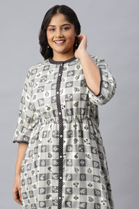 Grey Asymmetrical Printed Plus Size kurta
