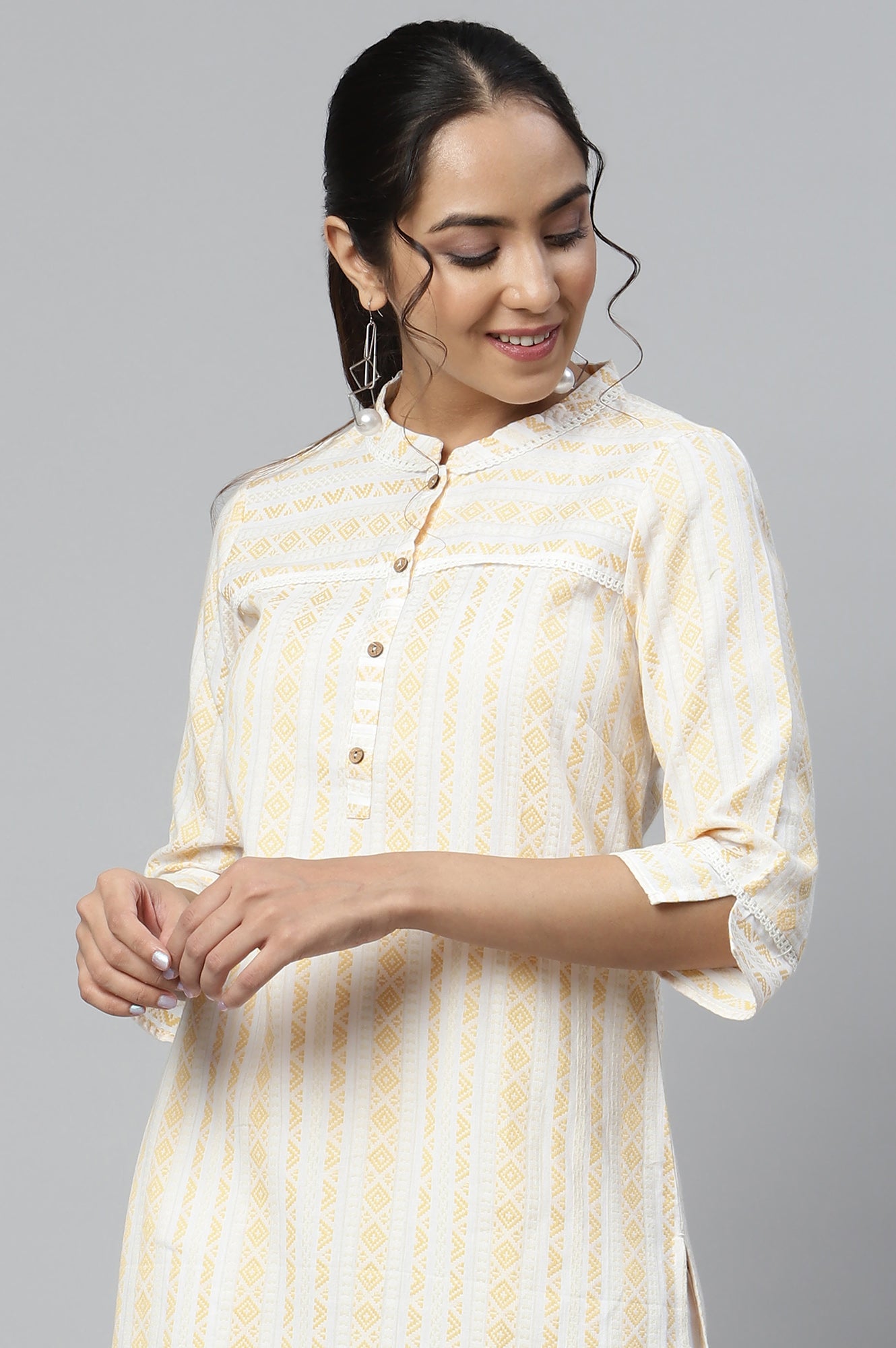 Yellow Cotton Printer Ethnic kurta