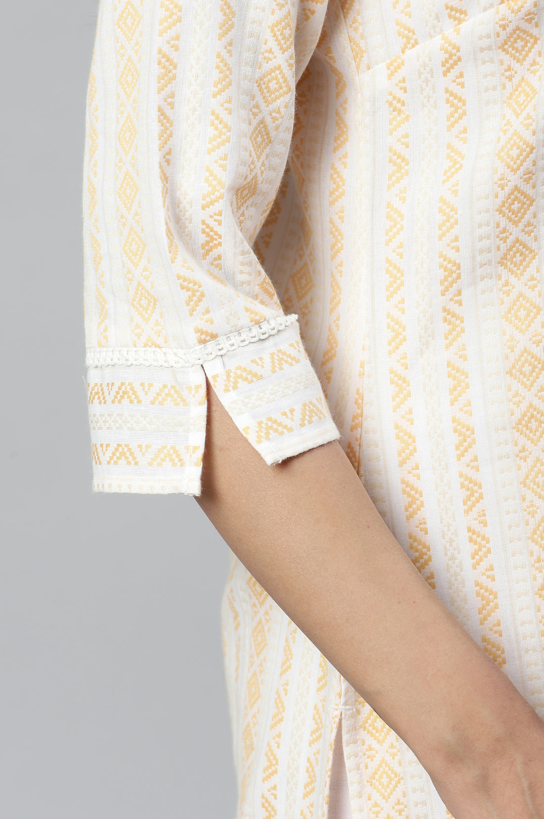 Yellow Cotton Printer Ethnic kurta