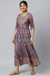 Purple Zari Embroidered A-line Ethnic Dress