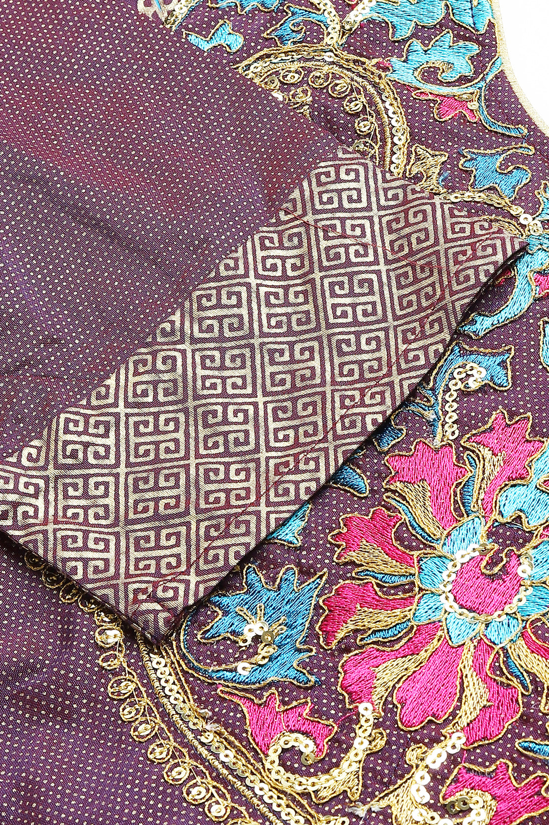 Purple Zari Embroidered A-line Ethnic Dress