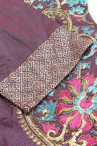 Purple Zari Embroidered A-line Ethnic Dress