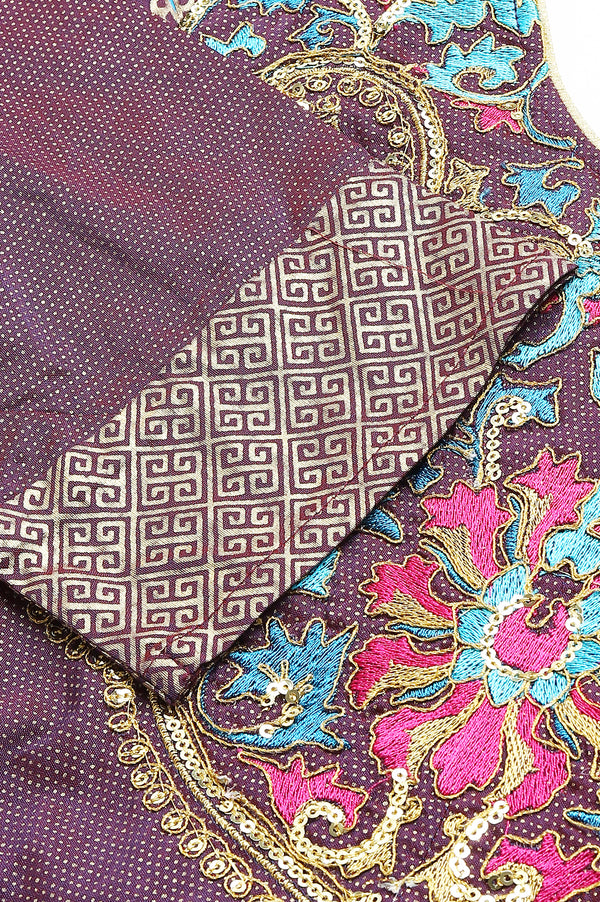 Purple Zari Embroidered A-line Ethnic Dress