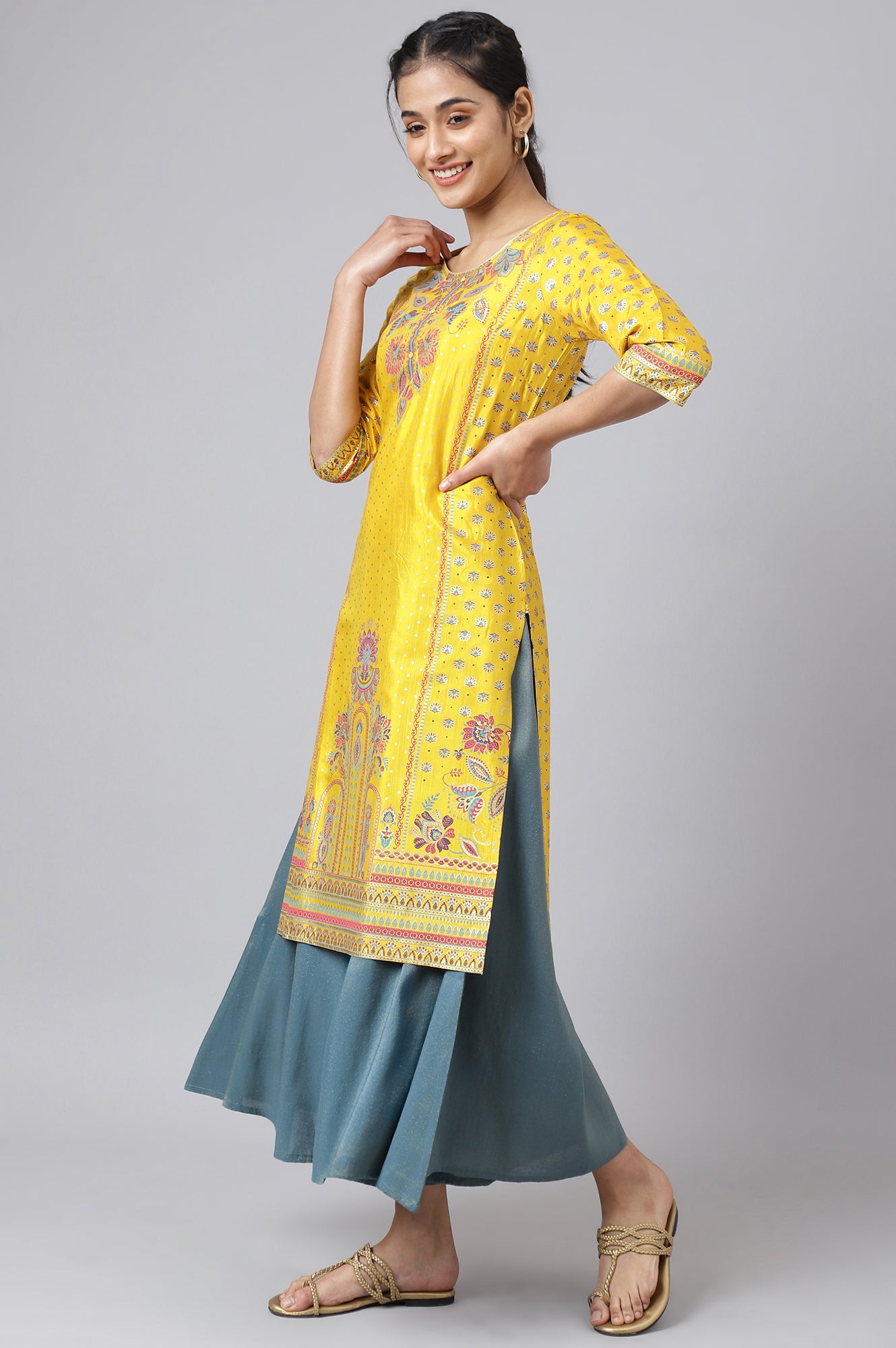 Yellow Floral Motif Sequin kurta