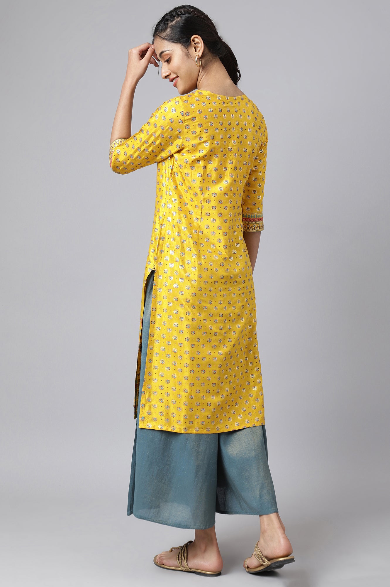 Yellow Floral Motif Sequin kurta