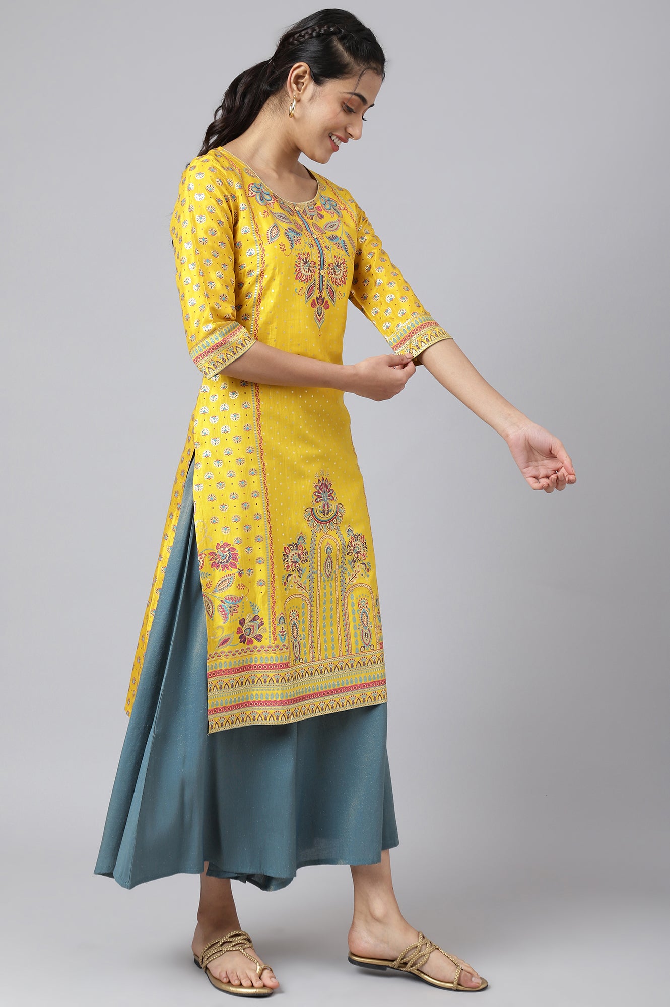 Yellow Floral Motif Sequin kurta