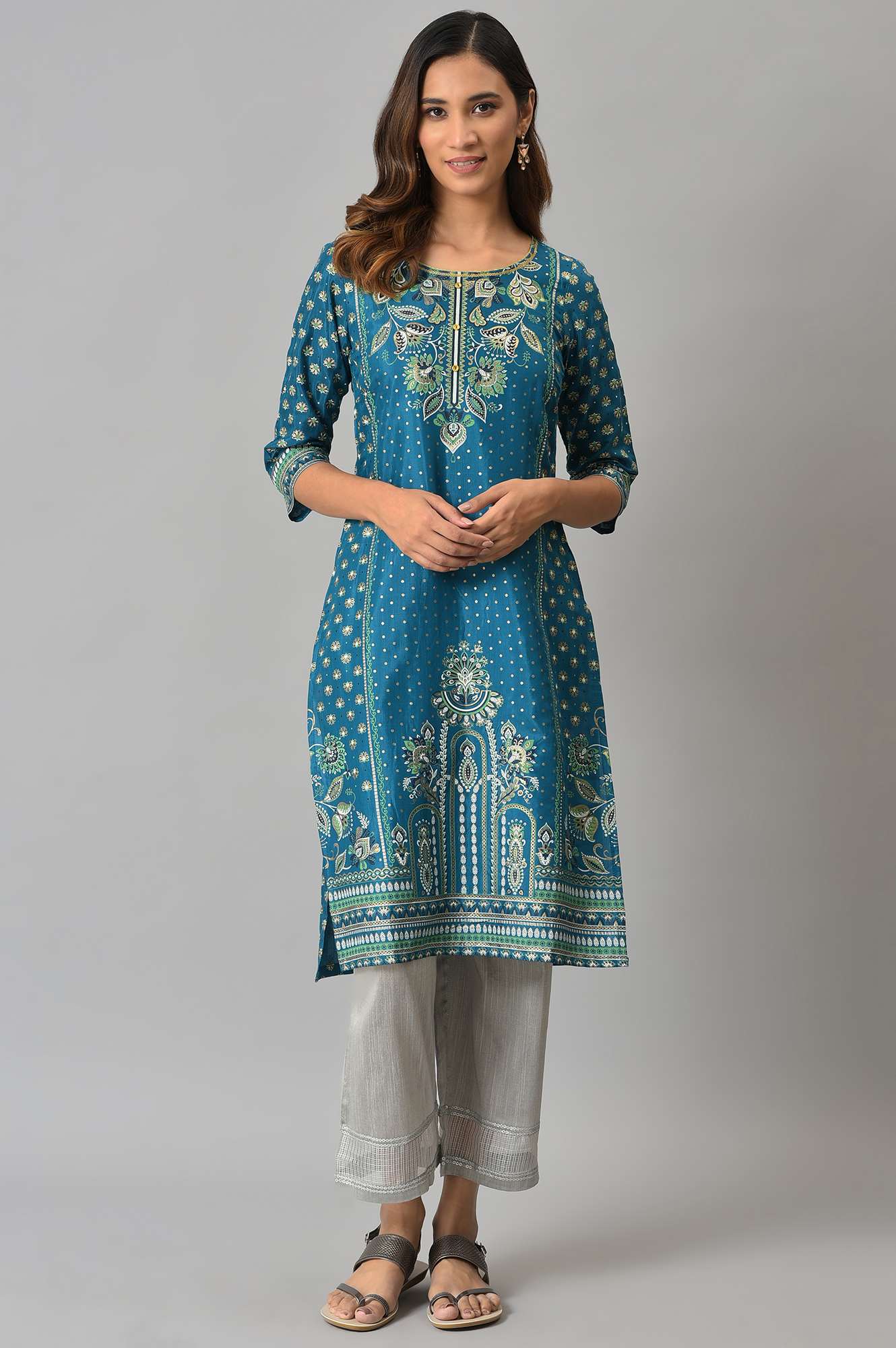 Blue Floral Motif Sequin kurta