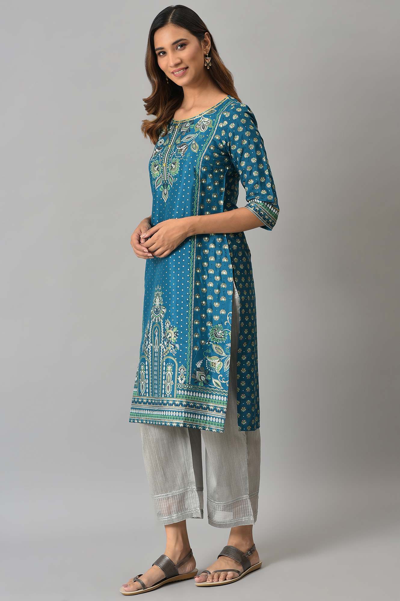 Blue Floral Motif Sequin kurta