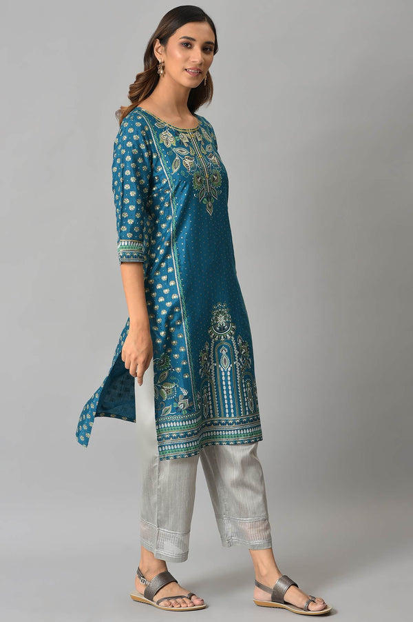 Blue Floral Motif Sequin kurta