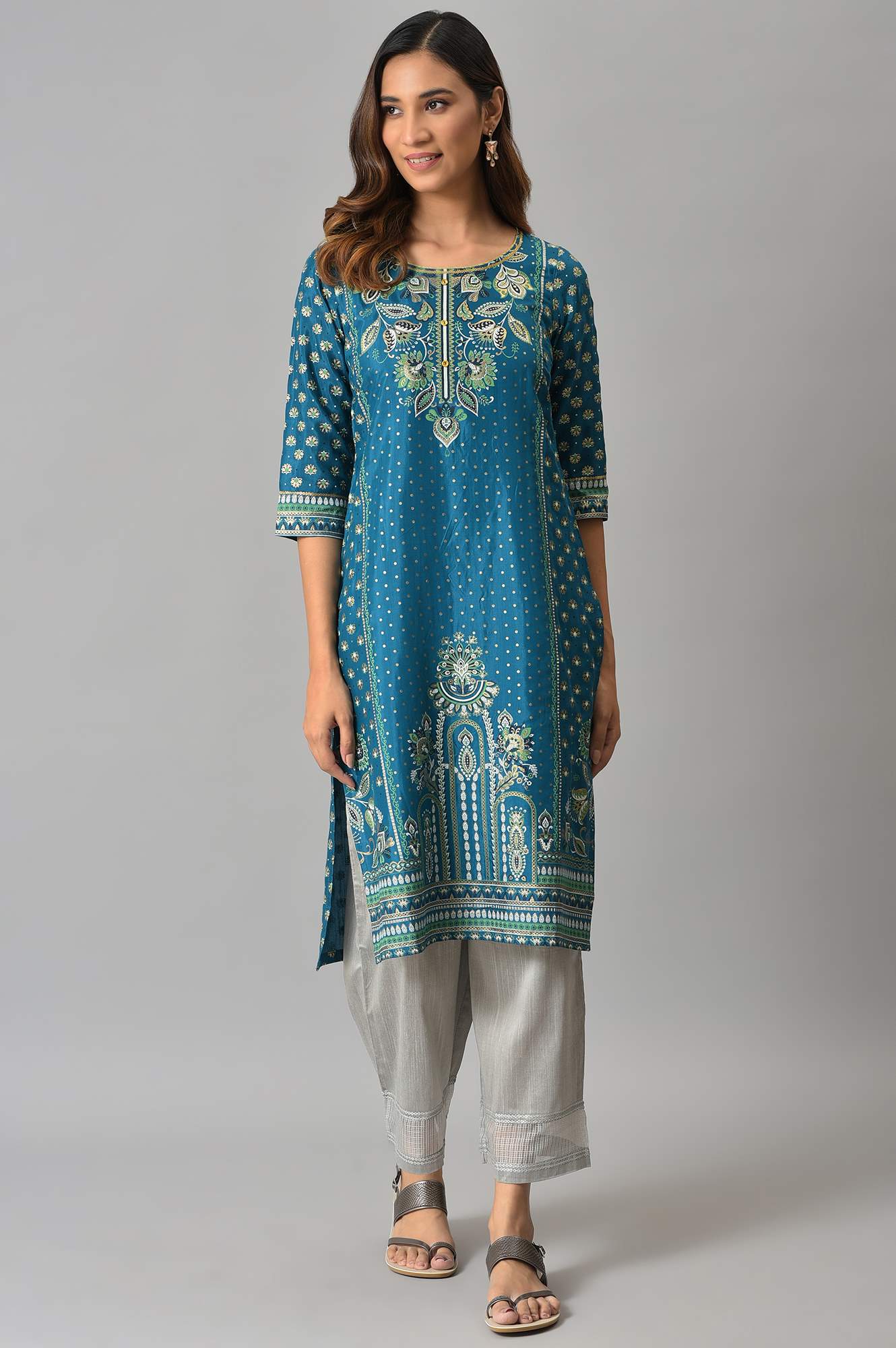 Blue Floral Motif Sequin kurta