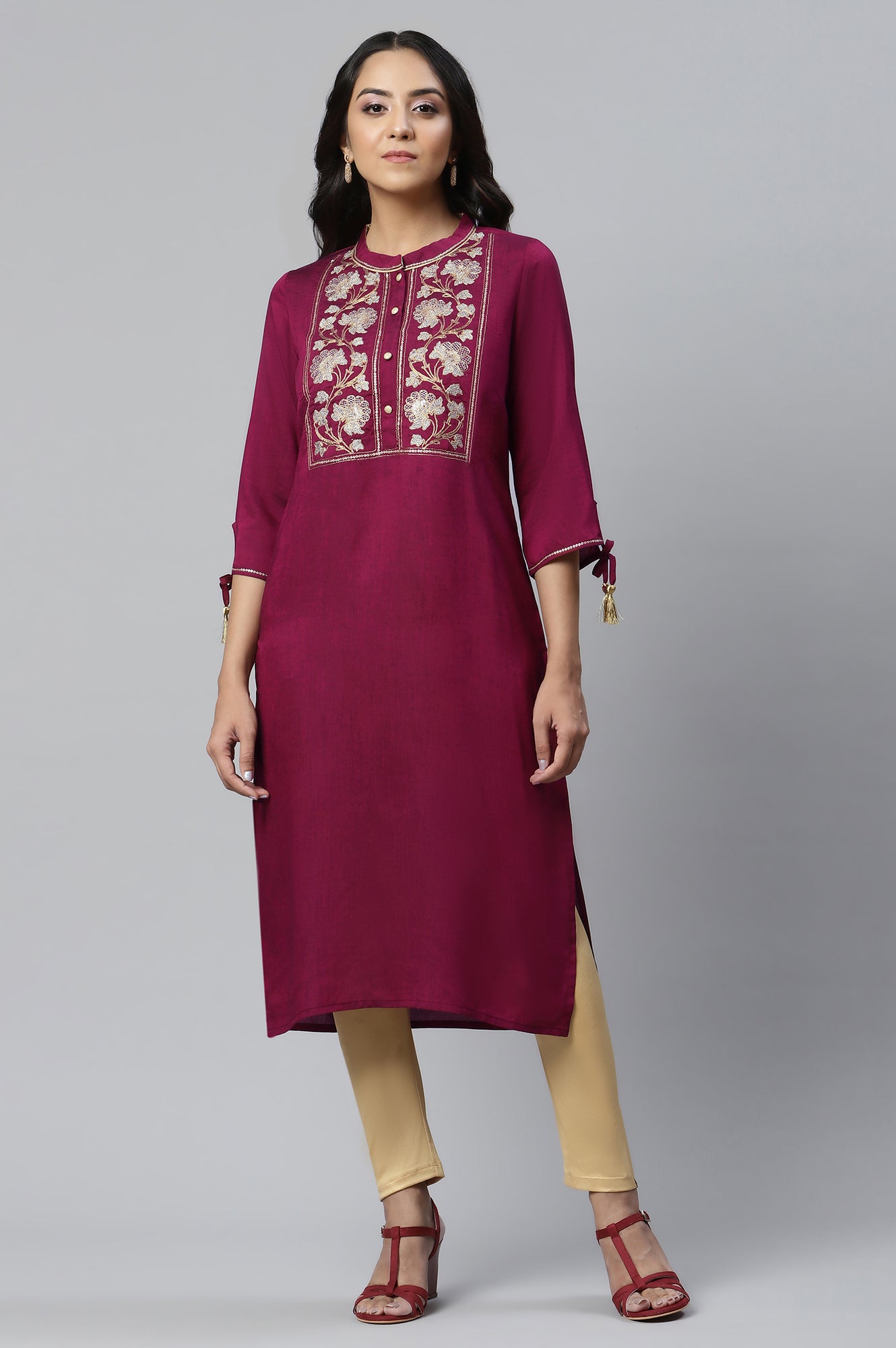 Pink Zari Embroidered and Sequin Work kurta