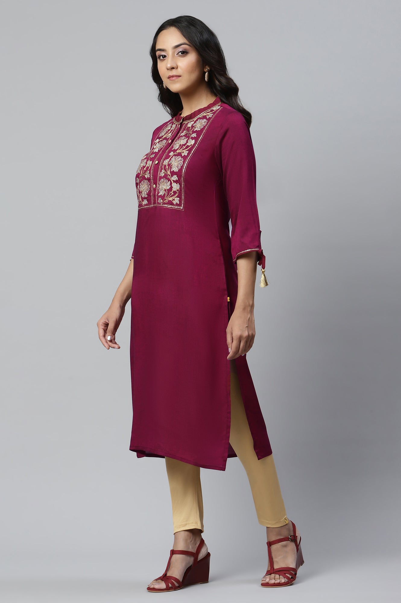 Pink Zari Embroidered and Sequin Work kurta