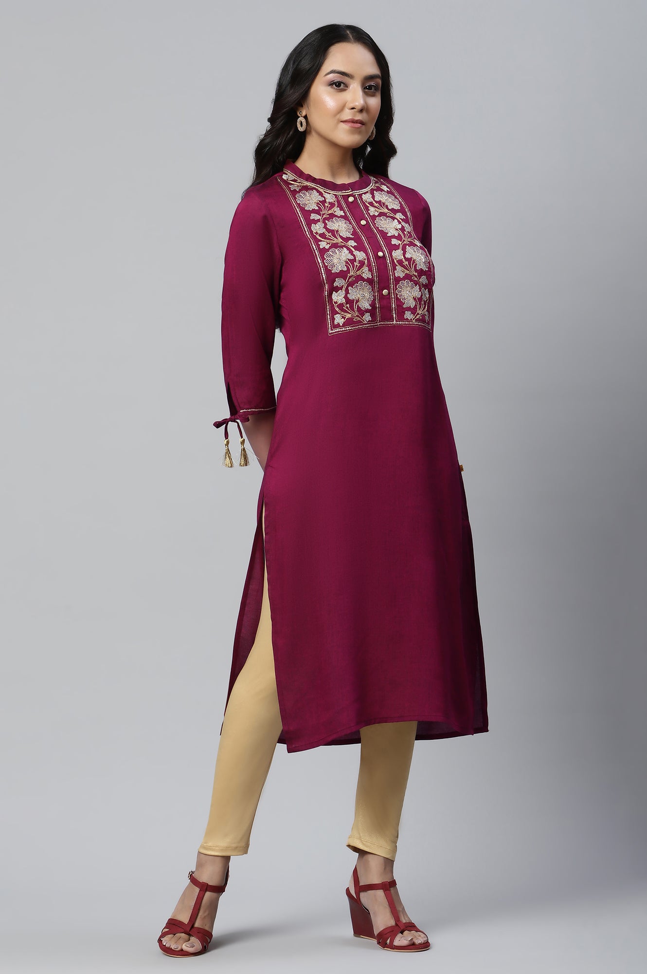 Pink Zari Embroidered and Sequin Work kurta