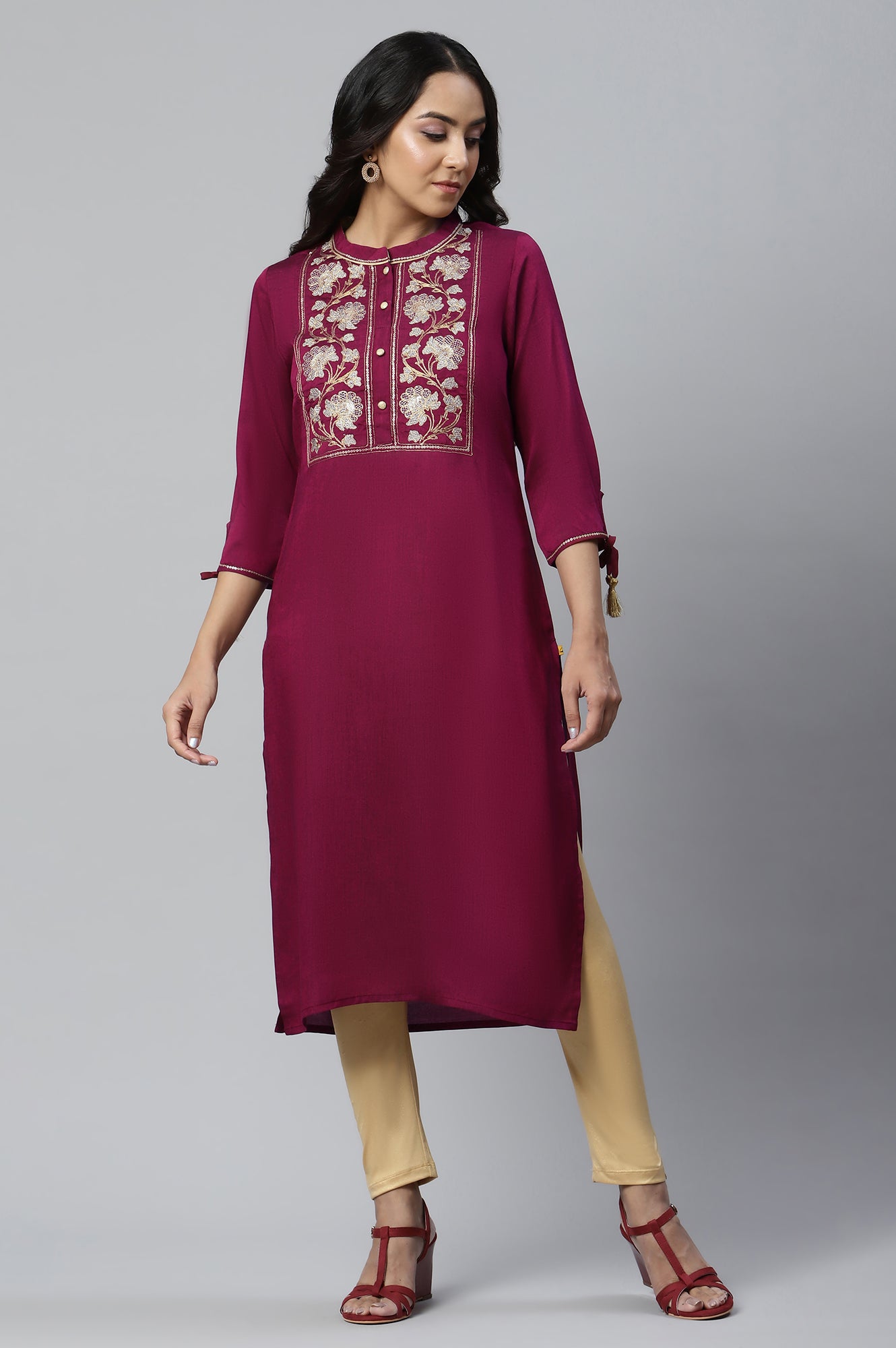 Pink Zari Embroidered and Sequin Work kurta