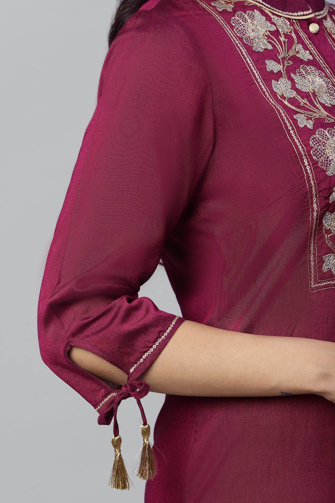 Pink Zari Embroidered and Sequin Work kurta