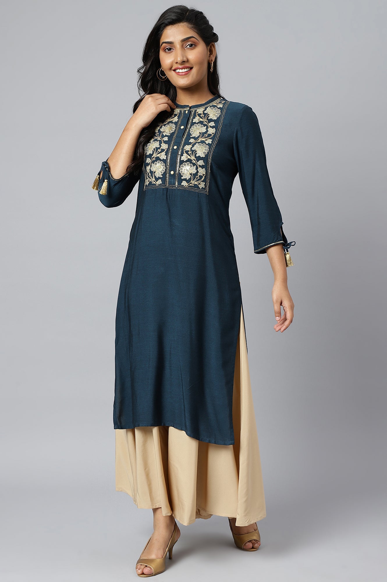 Blue Zari Embroidered and Sequin Work kurta