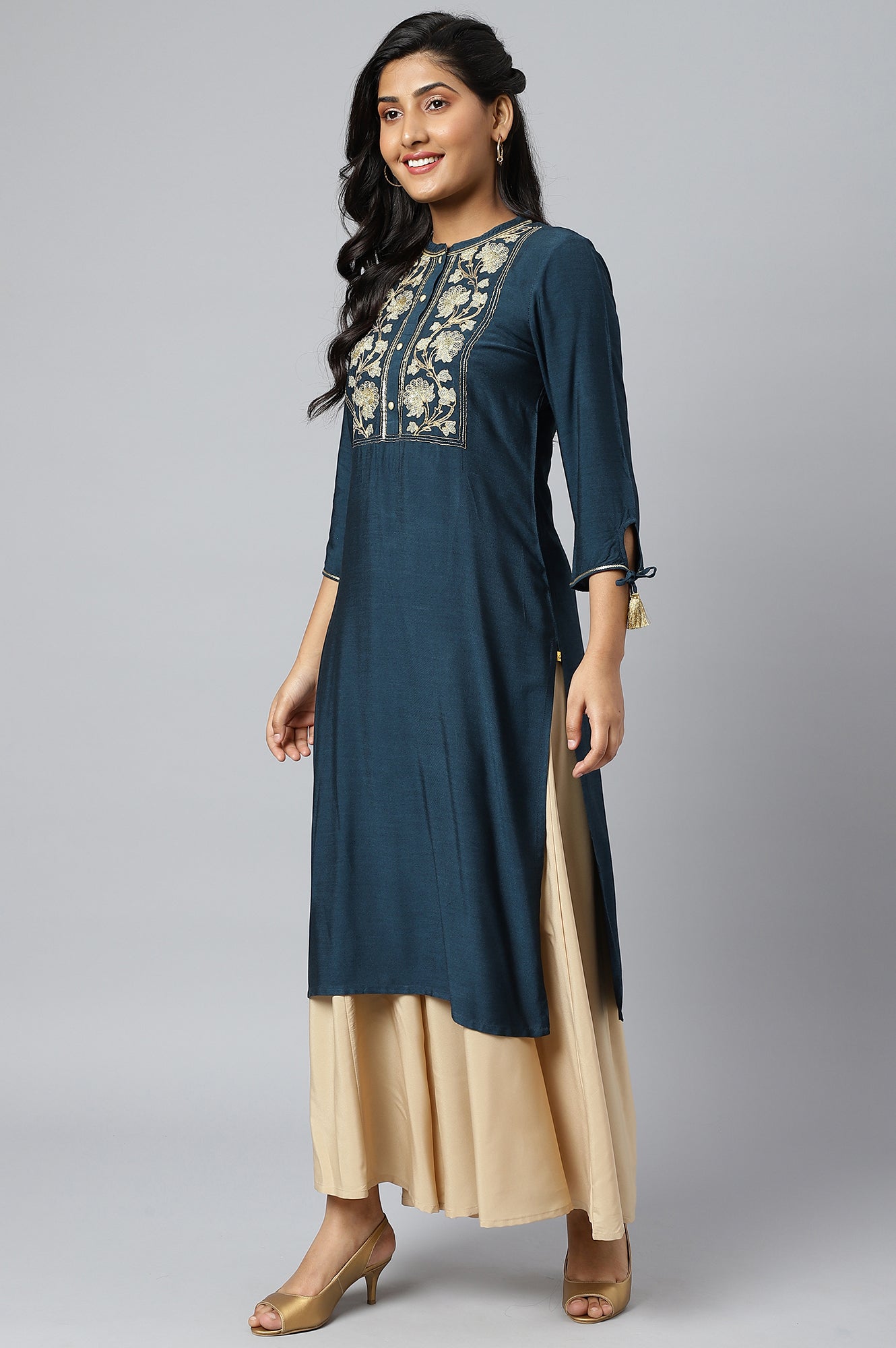 Blue Zari Embroidered and Sequin Work kurta