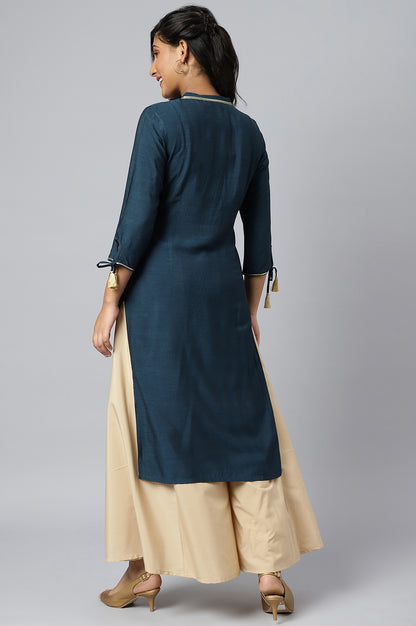 Blue Zari Embroidered and Sequin Work kurta