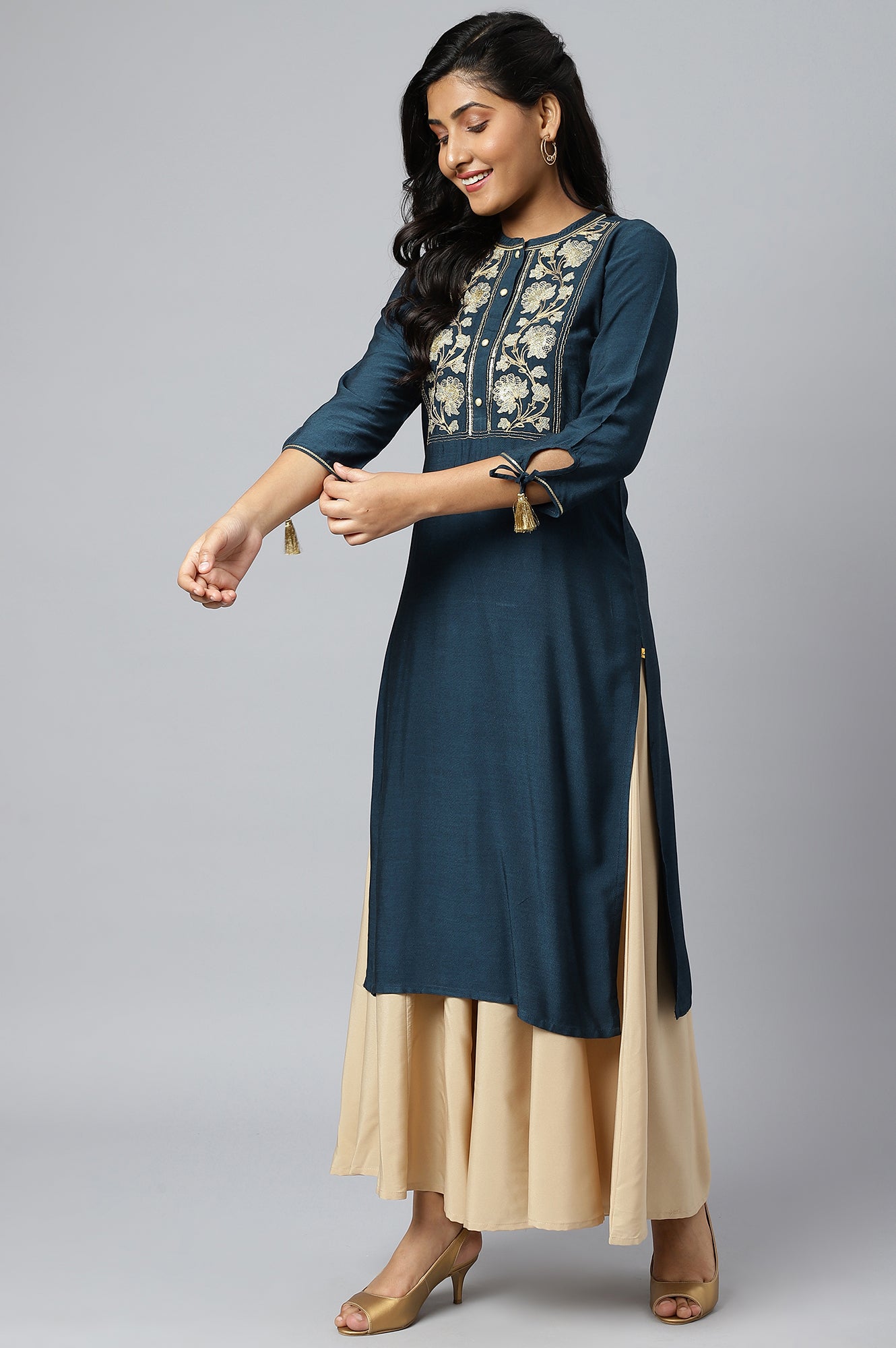 Blue Zari Embroidered and Sequin Work kurta