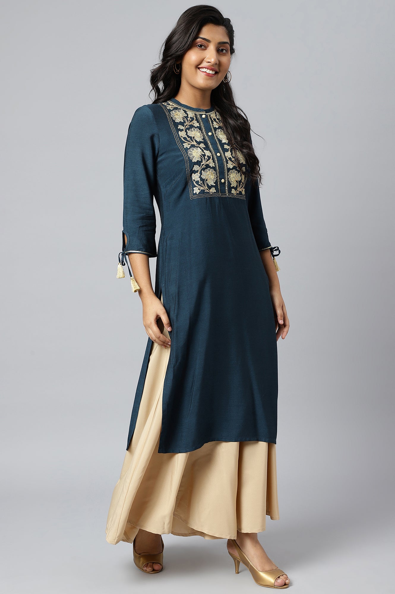 Blue Zari Embroidered and Sequin Work kurta