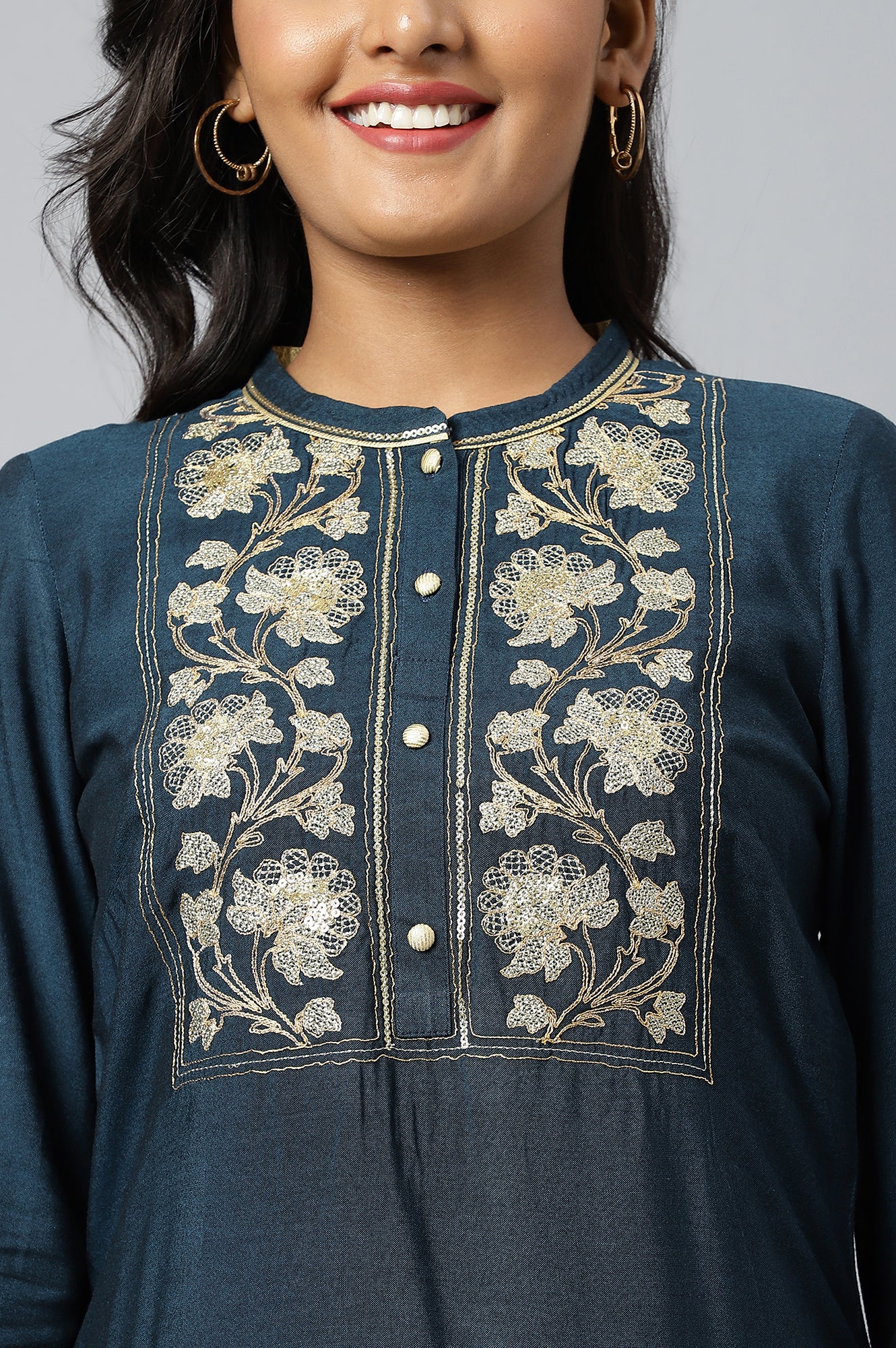 Blue Zari Embroidered and Sequin Work kurta