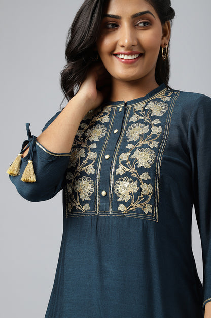 Blue Zari Embroidered and Sequin Work kurta