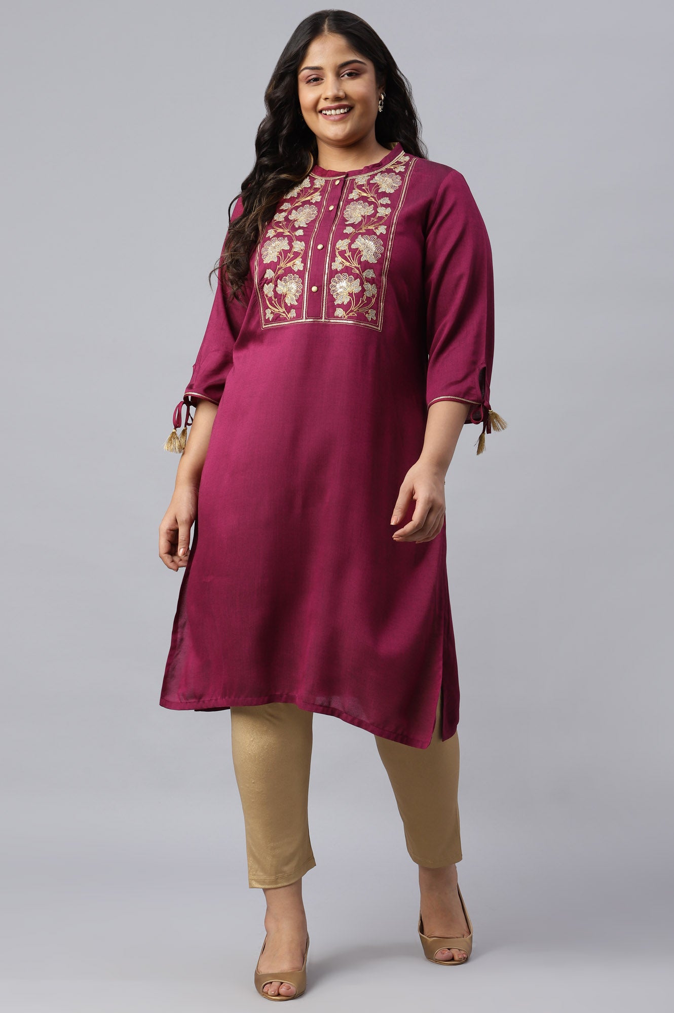 Pink Zari Embroidered and Sequin Plus Size kurta