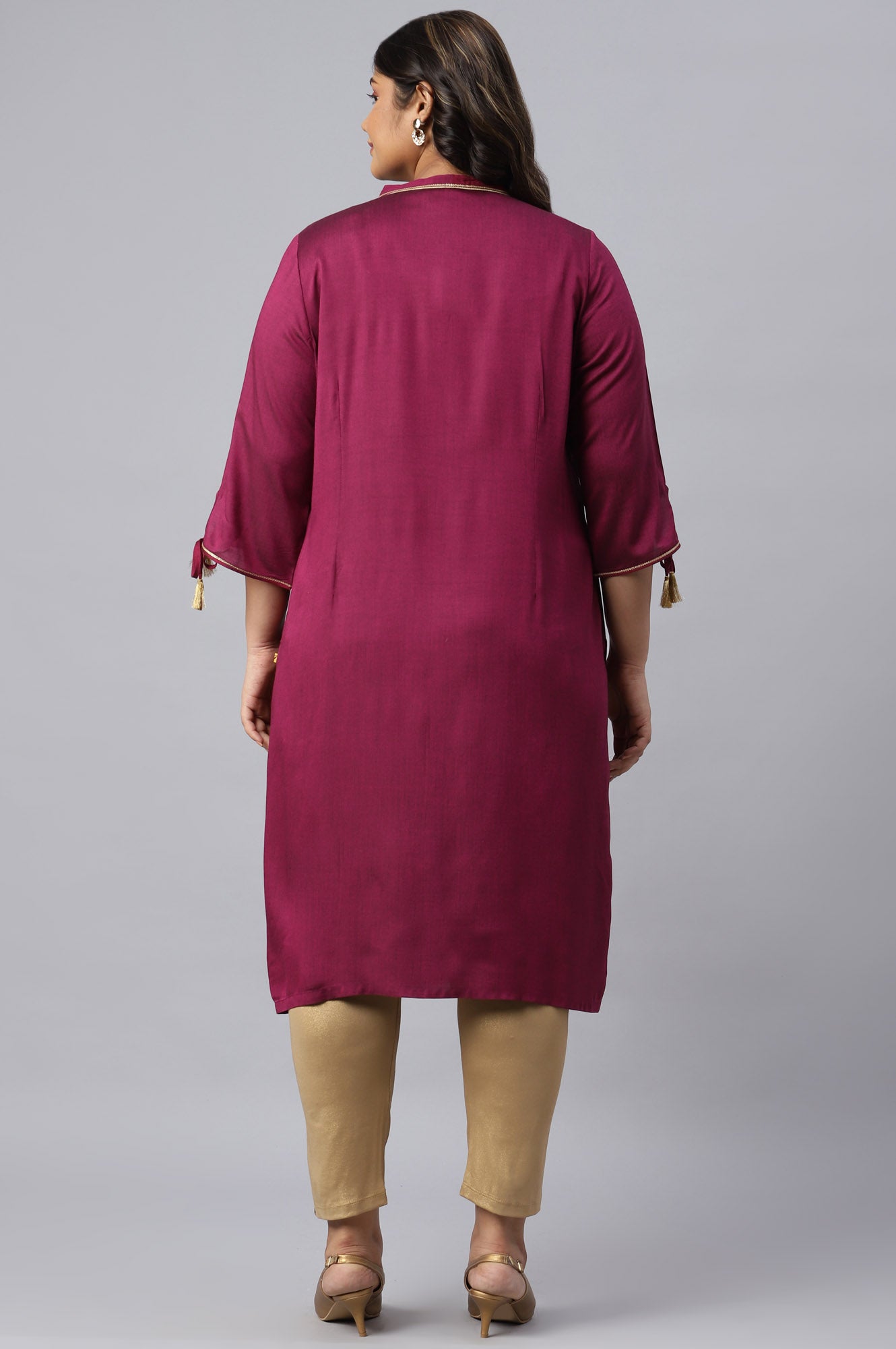 Pink Zari Embroidered and Sequin Plus Size kurta