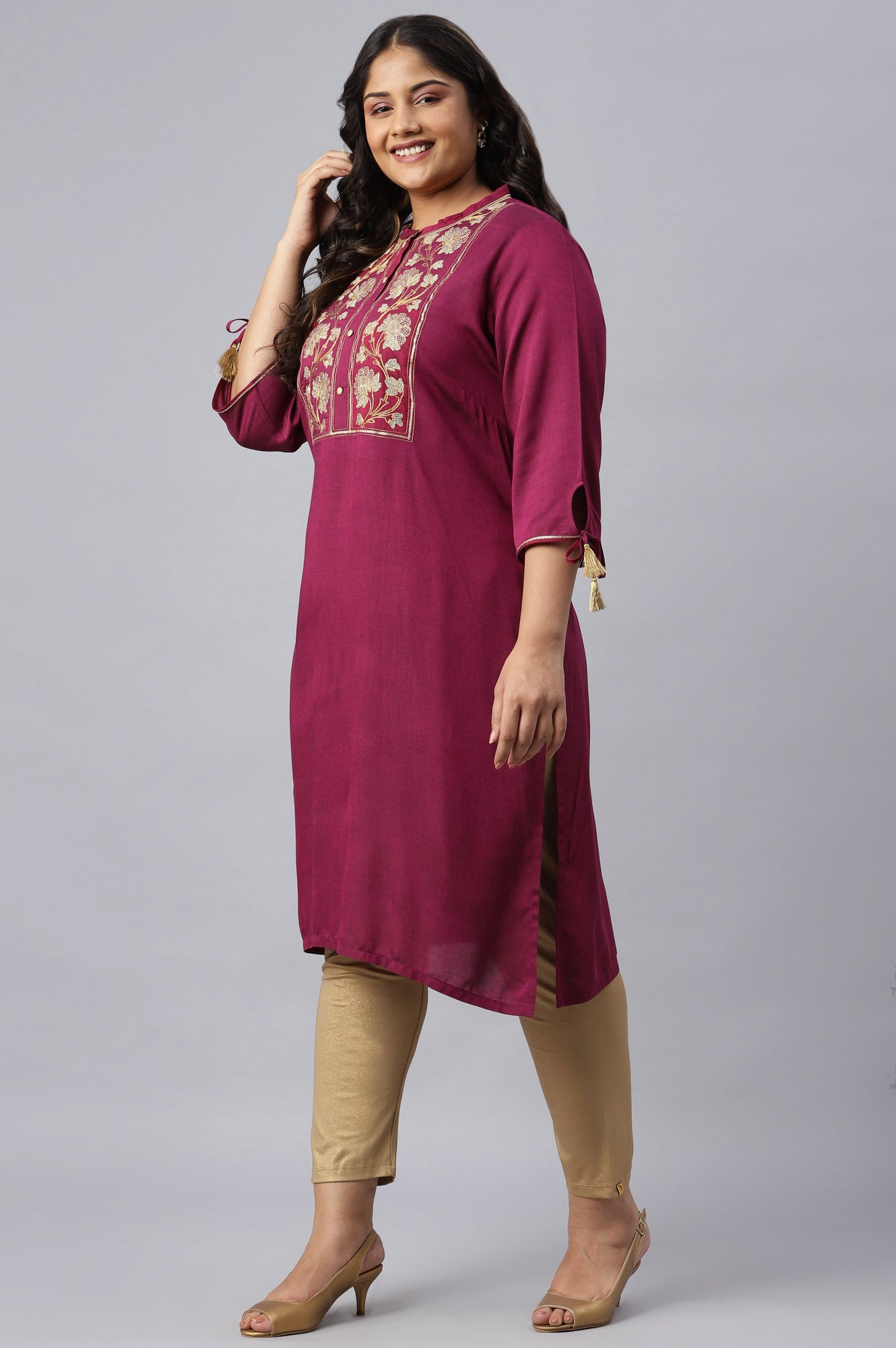 Pink Zari Embroidered and Sequin Plus Size kurta