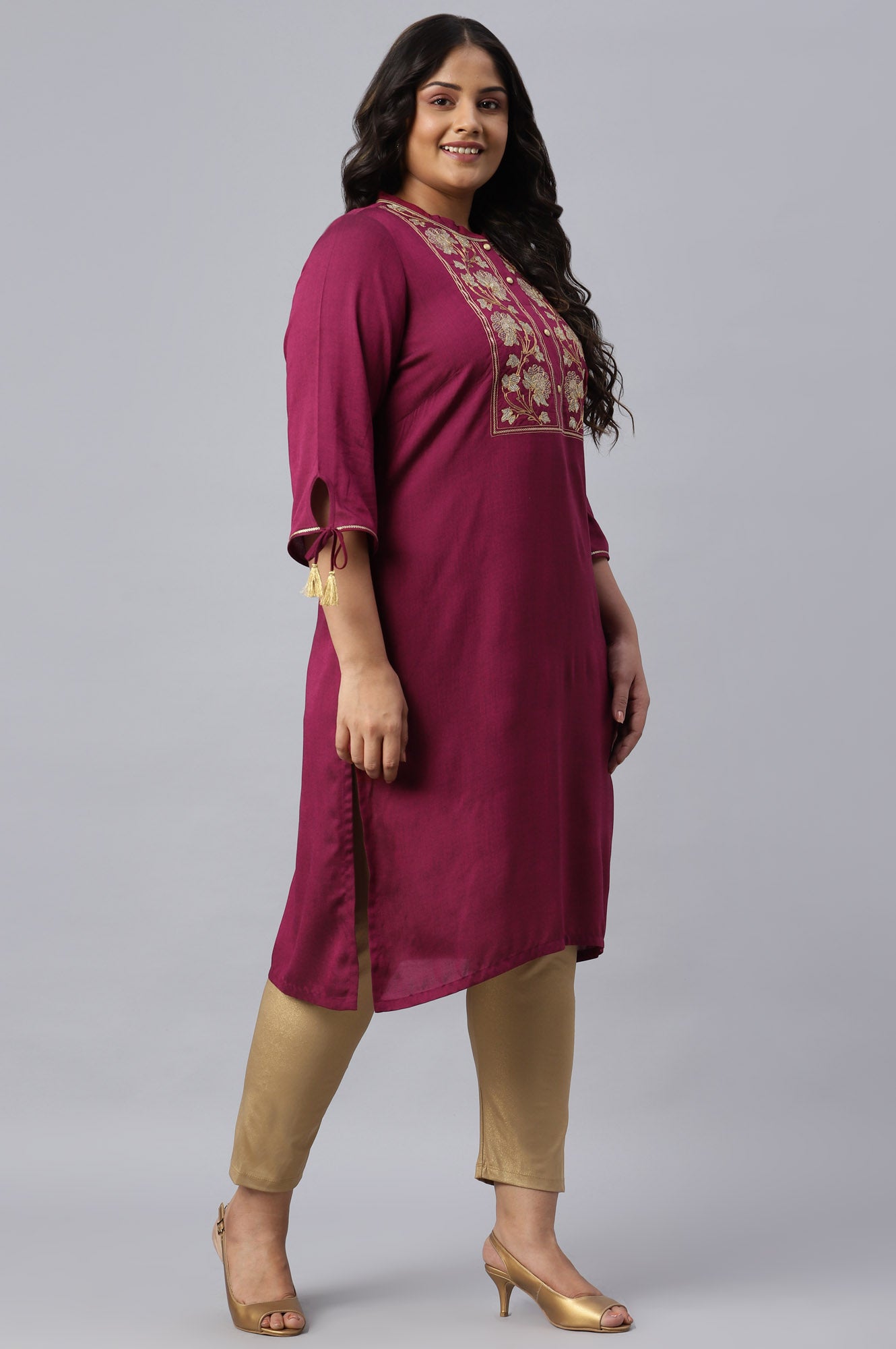 Pink Zari Embroidered and Sequin Plus Size kurta