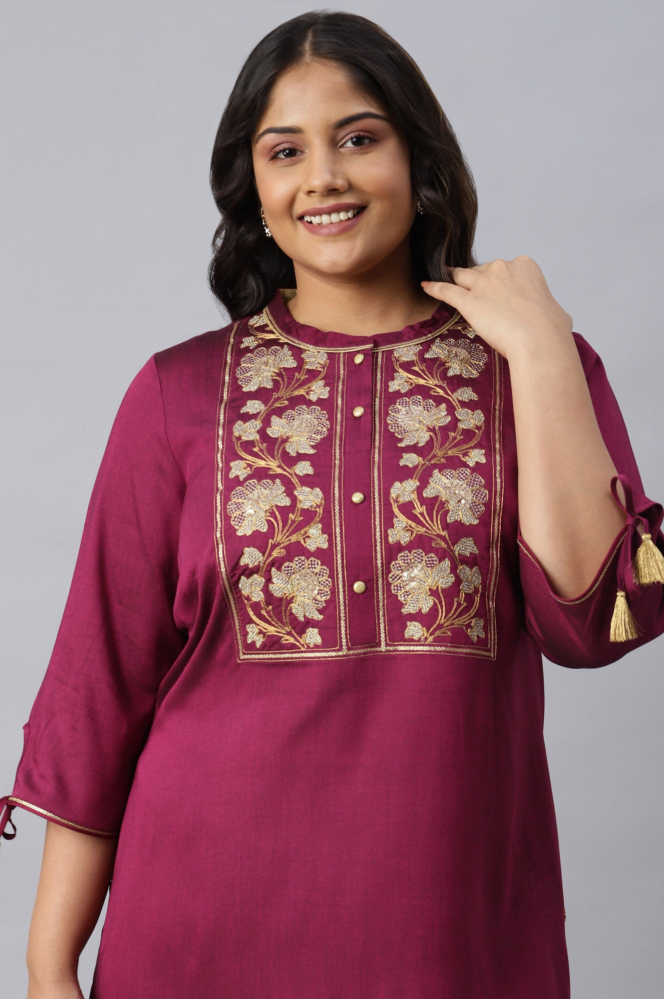 Pink Zari Embroidered and Sequin Plus Size kurta