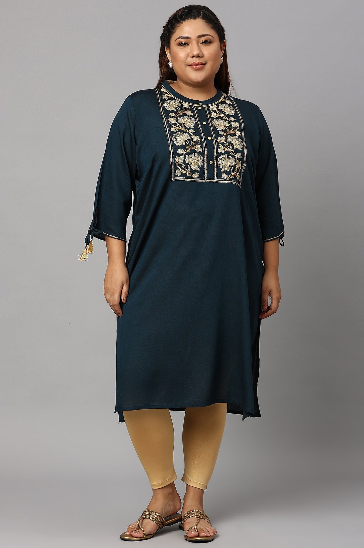 Blue Zari Embroidered and Sequin Plus Size kurta - 3XL