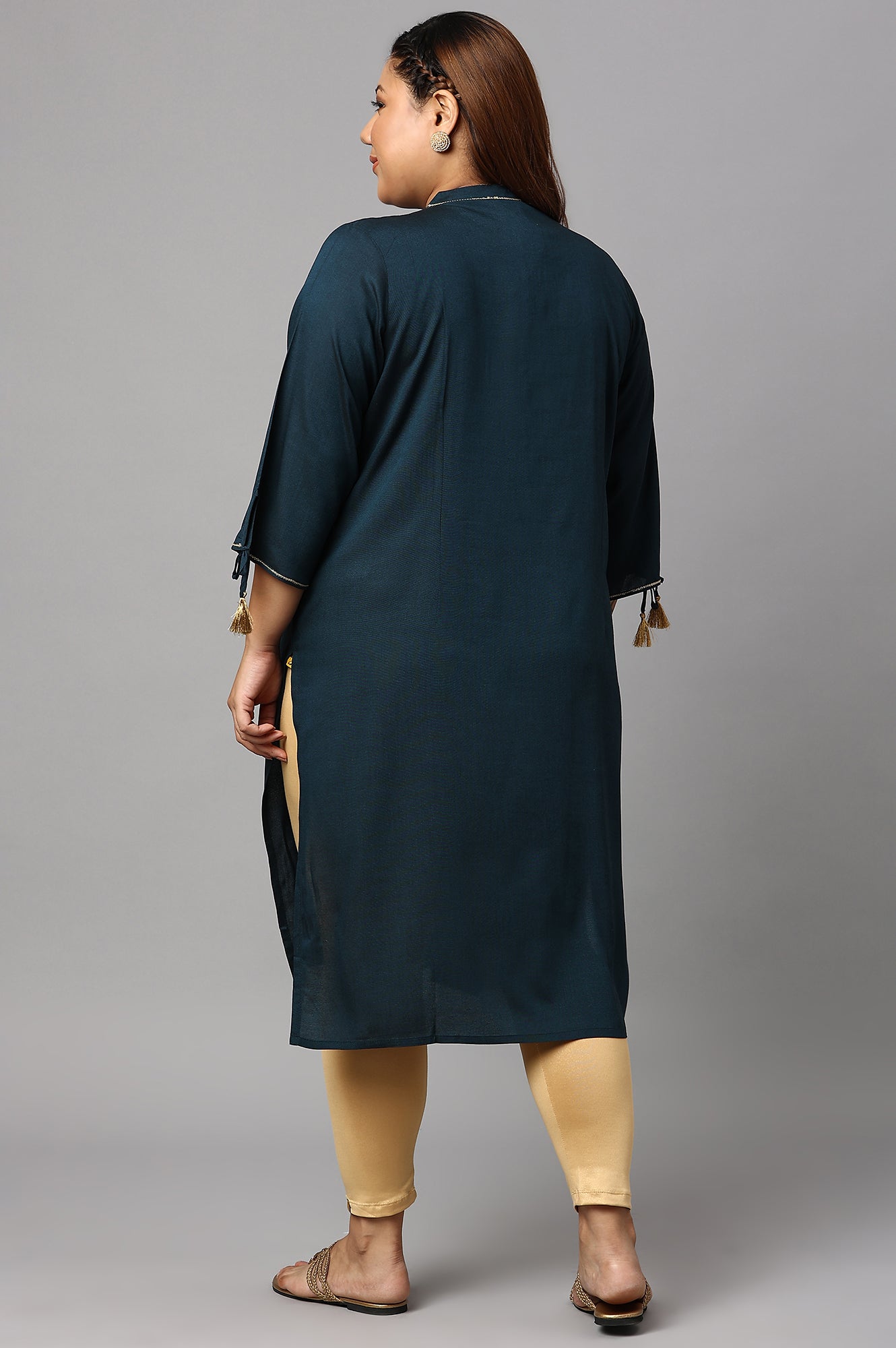 Blue Zari Embroidered and Sequin Plus Size kurta