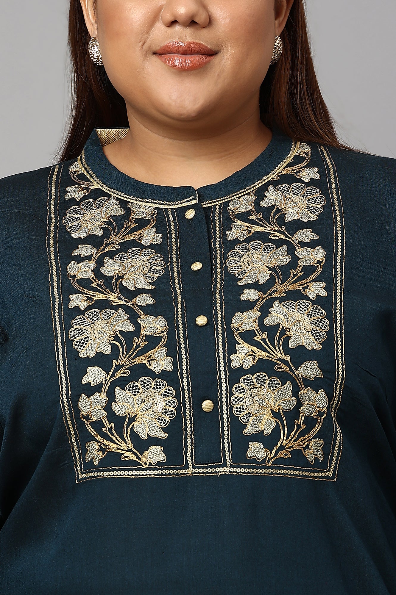 Blue Zari Embroidered and Sequin Plus Size kurta