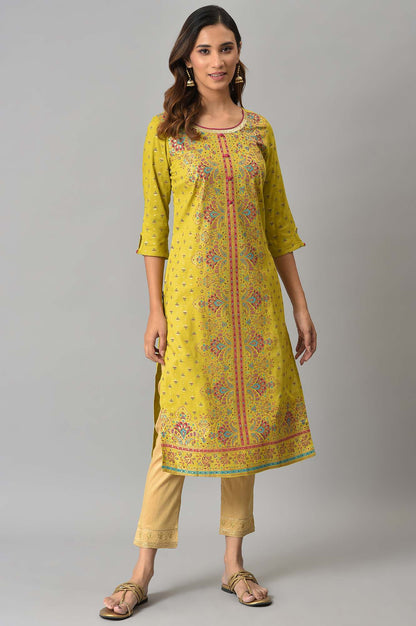 Green Foil Printed Kurta