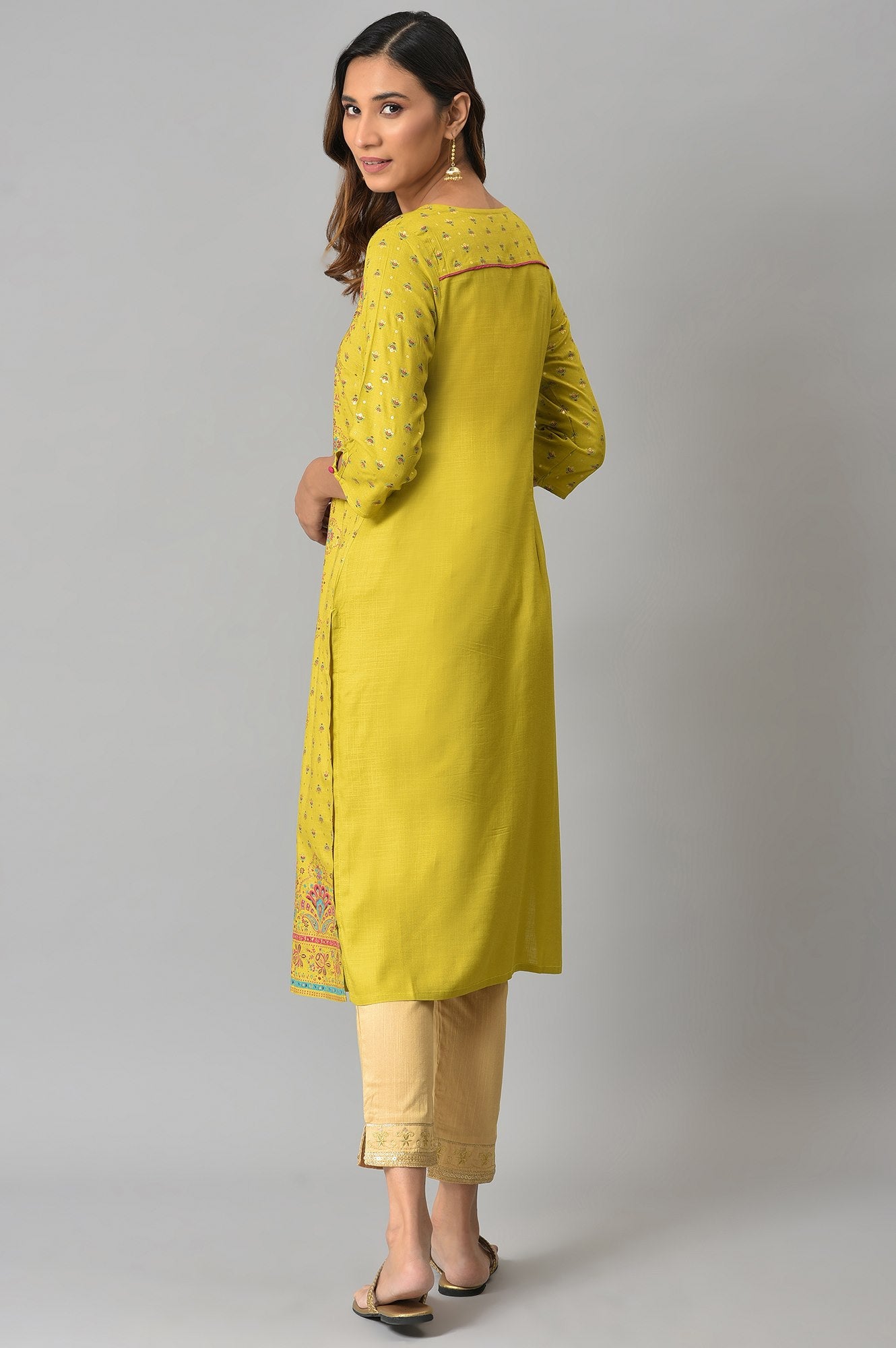 Green Foil Printed Kurta