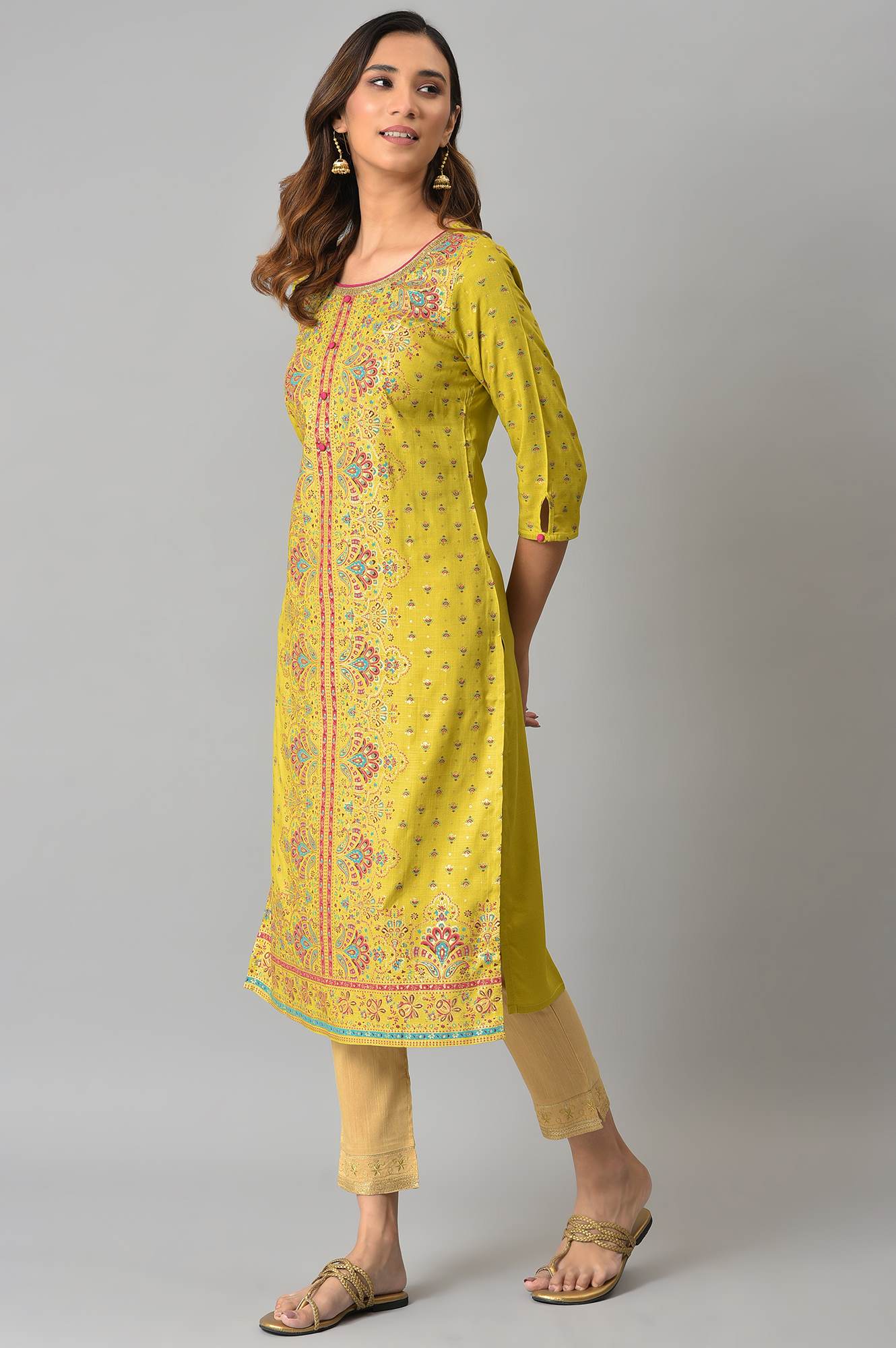 Green Foil Printed Kurta