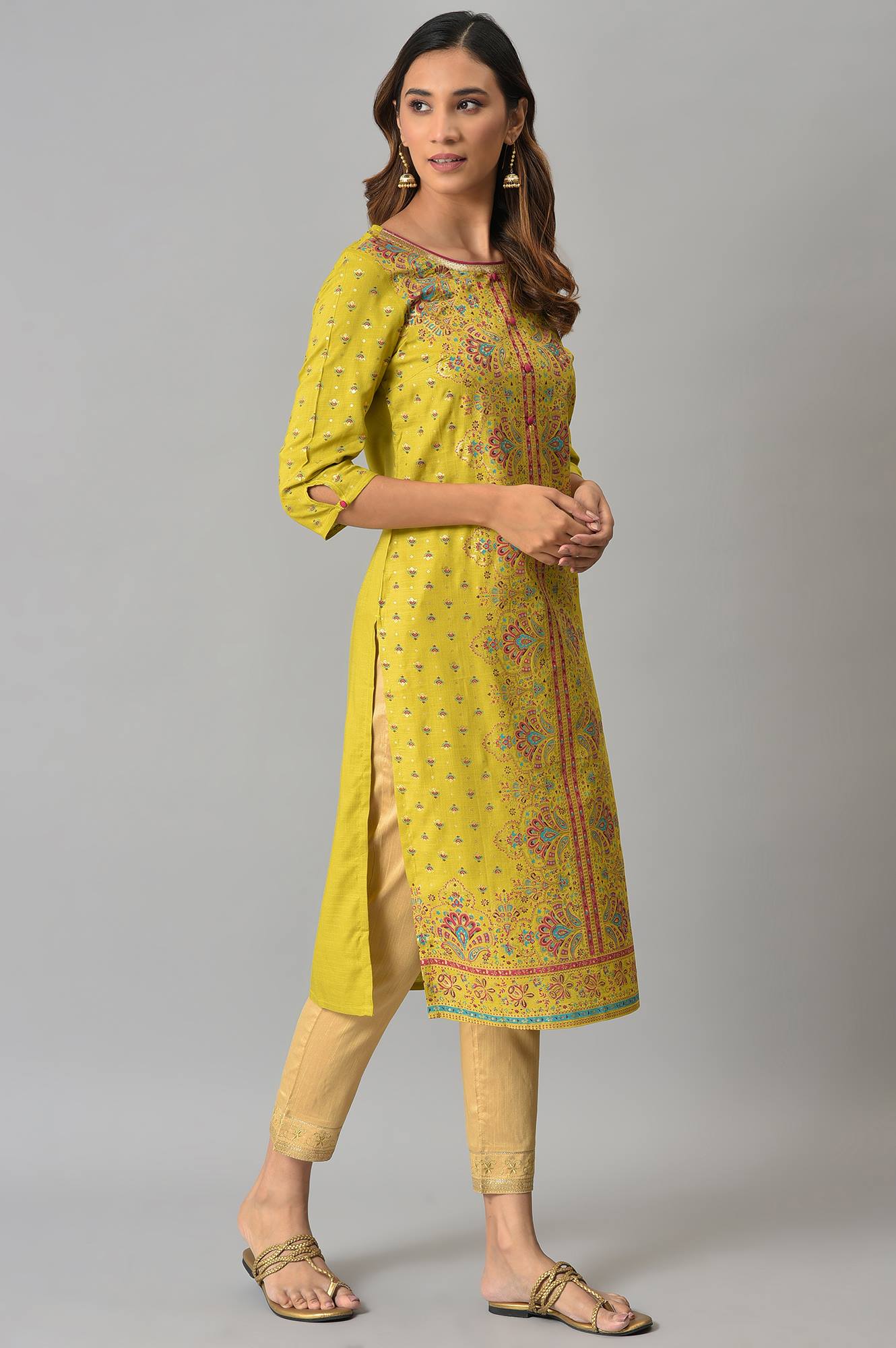 Green Foil Printed Kurta