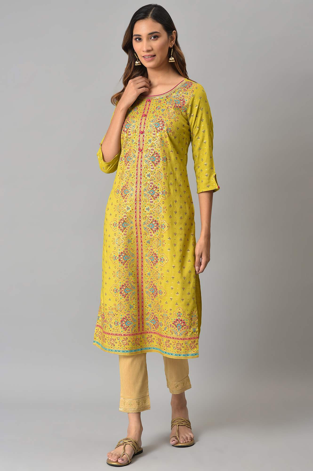 Green Foil Printed Kurta