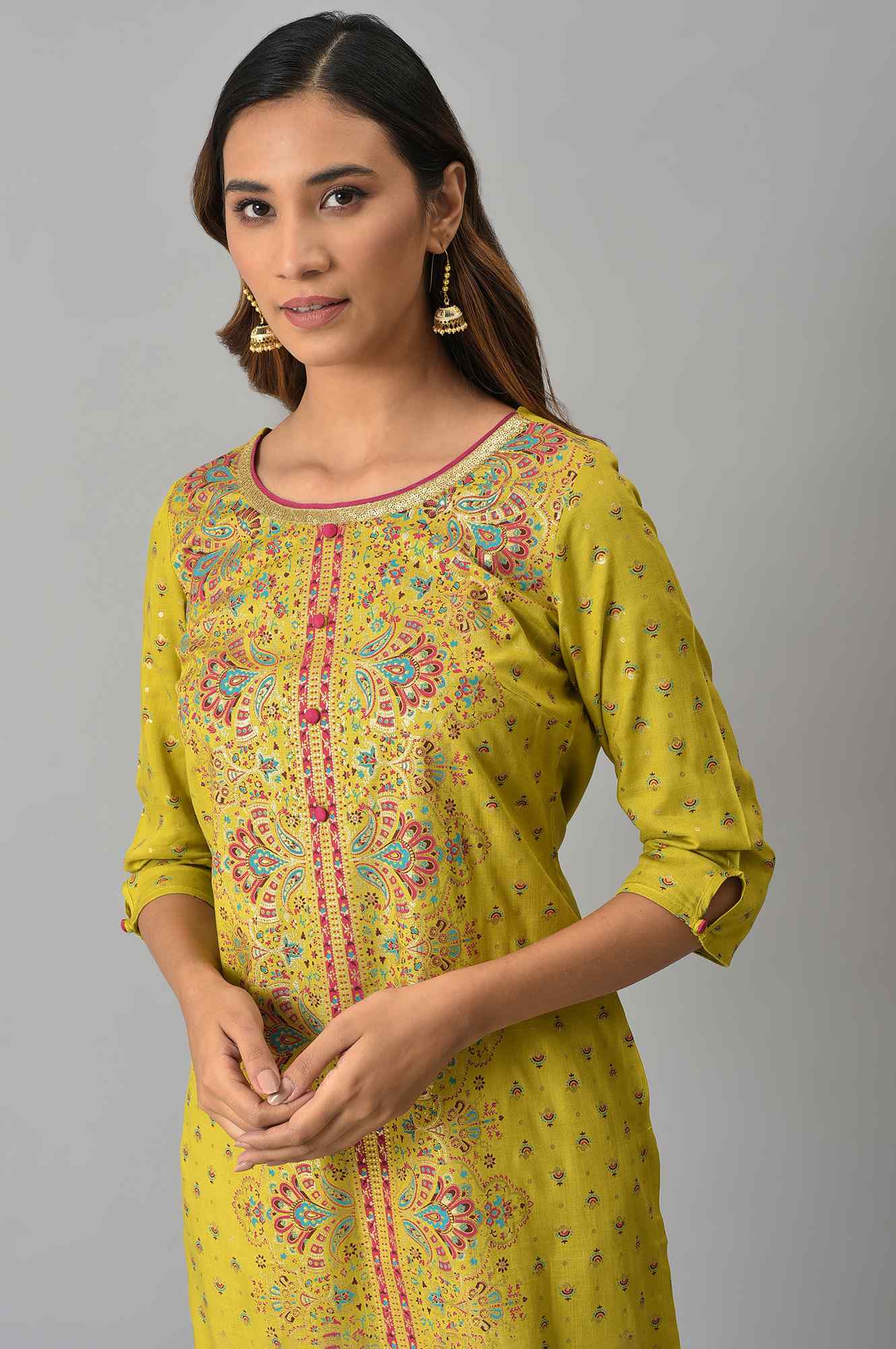 Green Foil Printed Kurta