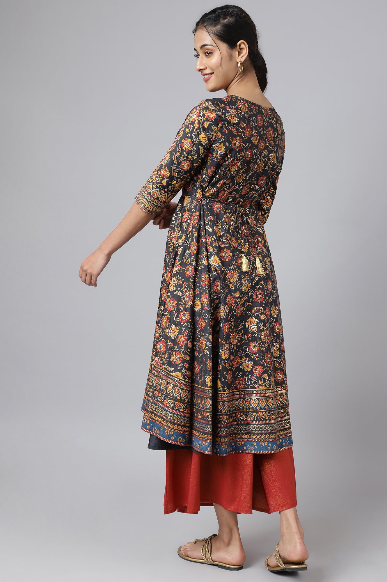 Grey Floral Foil Print kurta