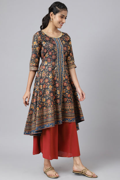 Grey Floral Foil Print kurta