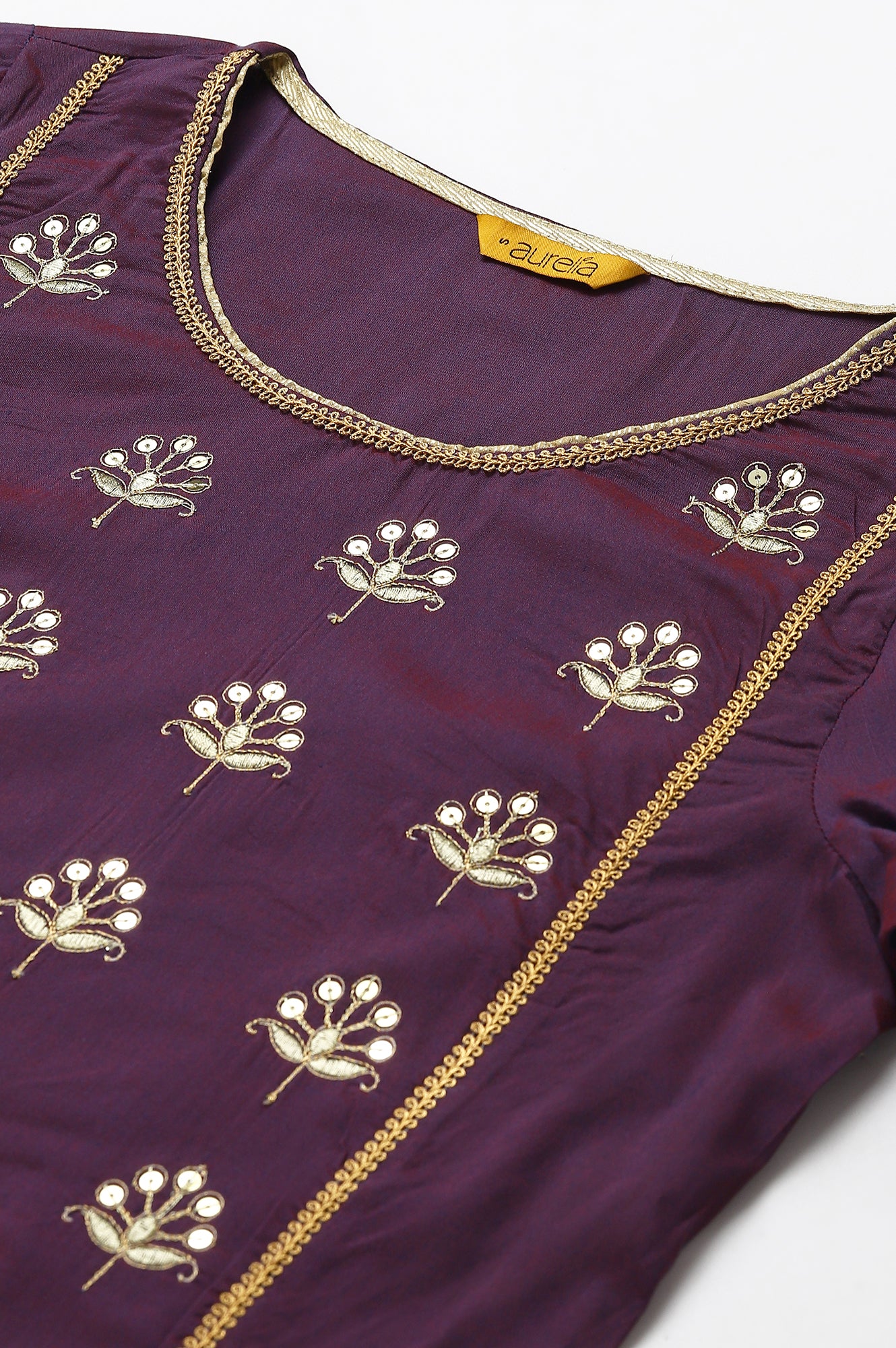 Purple Zari Embroidered Ethnic kurta